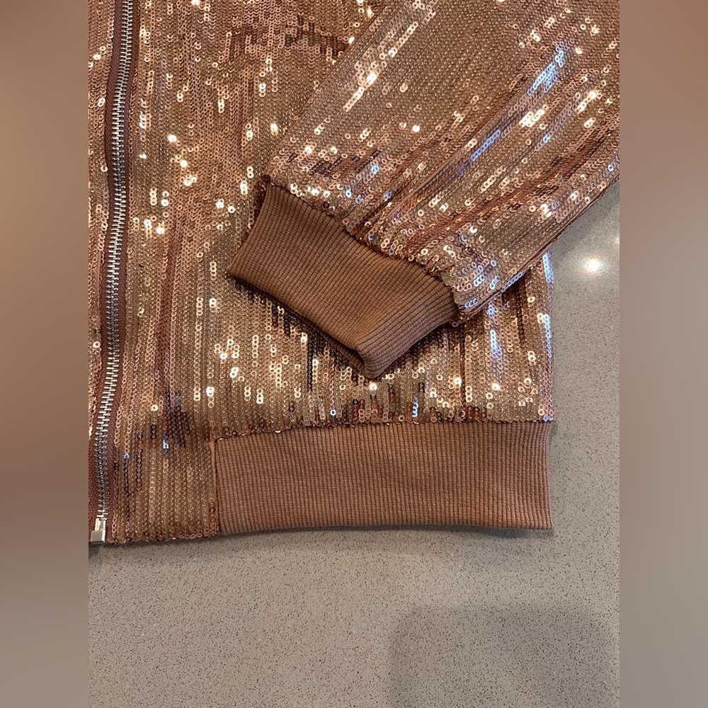 NWOT Sequin Bomber Jacket SZ S Amphora, Gold, Copper, Brown tones Never Worn - Picture 7 of 14
